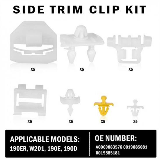 35pcs Car Body Side Trim Clips Kit for Mercedes-Benz 190 Series W201 190E 190D
