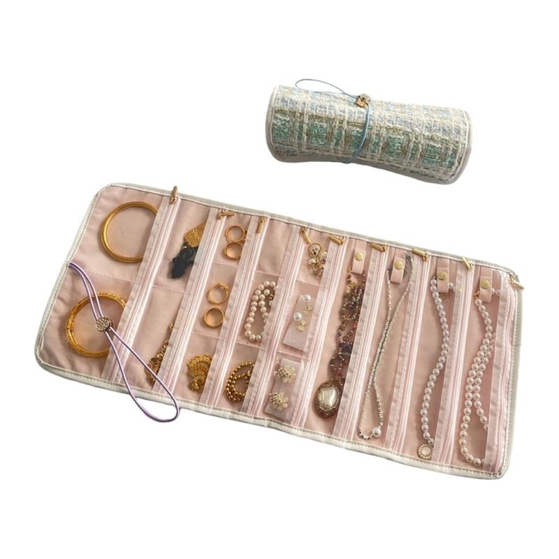 Modern Jewelry Storage Solution Foldable Canvas Travel Organiser With Divided Sections Elegant Accessory Bag