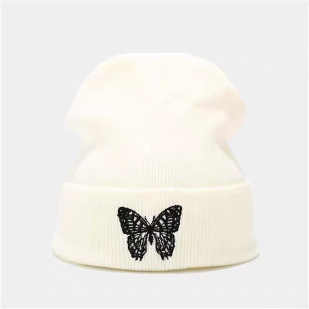 Embroidered Butterfly Knitted Pullover Hat Windproof Ski Bonnets Hat Winter Warm Skullcap