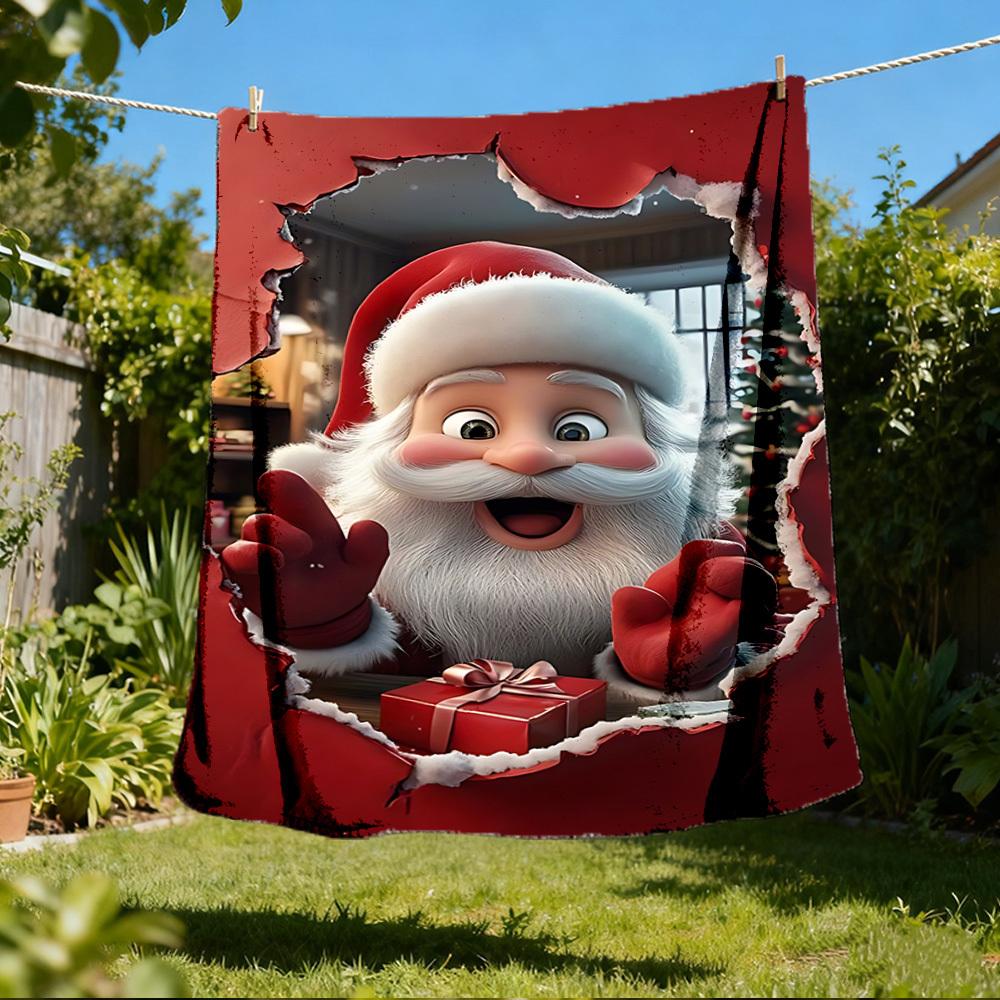 1ks Vánoční Santa Claus Venkovní flanelová deka Měkká celoroční polyesterová přehoz , Perfektní pro pikniky a cestování , Piknikové příslušenství