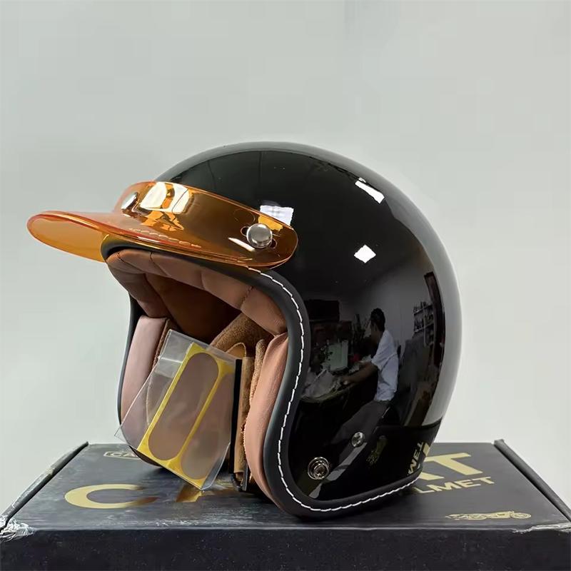 Retro Lady Motorcycle Helmet with Visor 3/4 Coverage Yellow 1 Personalized Unisex Vintage Style Protective Headwear