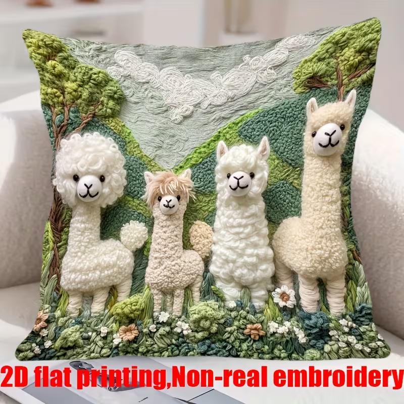 Cute Animals Print Pillowcase: 2D Flat Printing, Non-real Embroidery, Night Sofa  Night Sofa Cushion