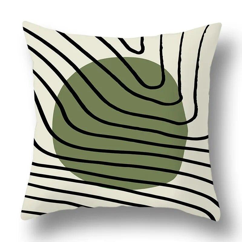 Green Plant Abstract Geometric Printing Pattern Home Living Room Sofa Decoration Square Polyester Throw Pillow Pillowcase