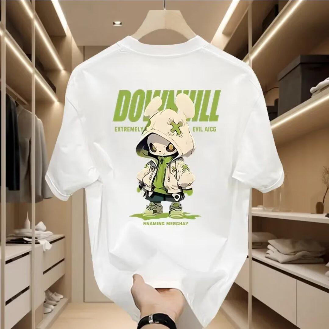 Summer heavy cotton short-sleeved T-shirt male summer loose round neck half-sleeved cotton white base shirt male S