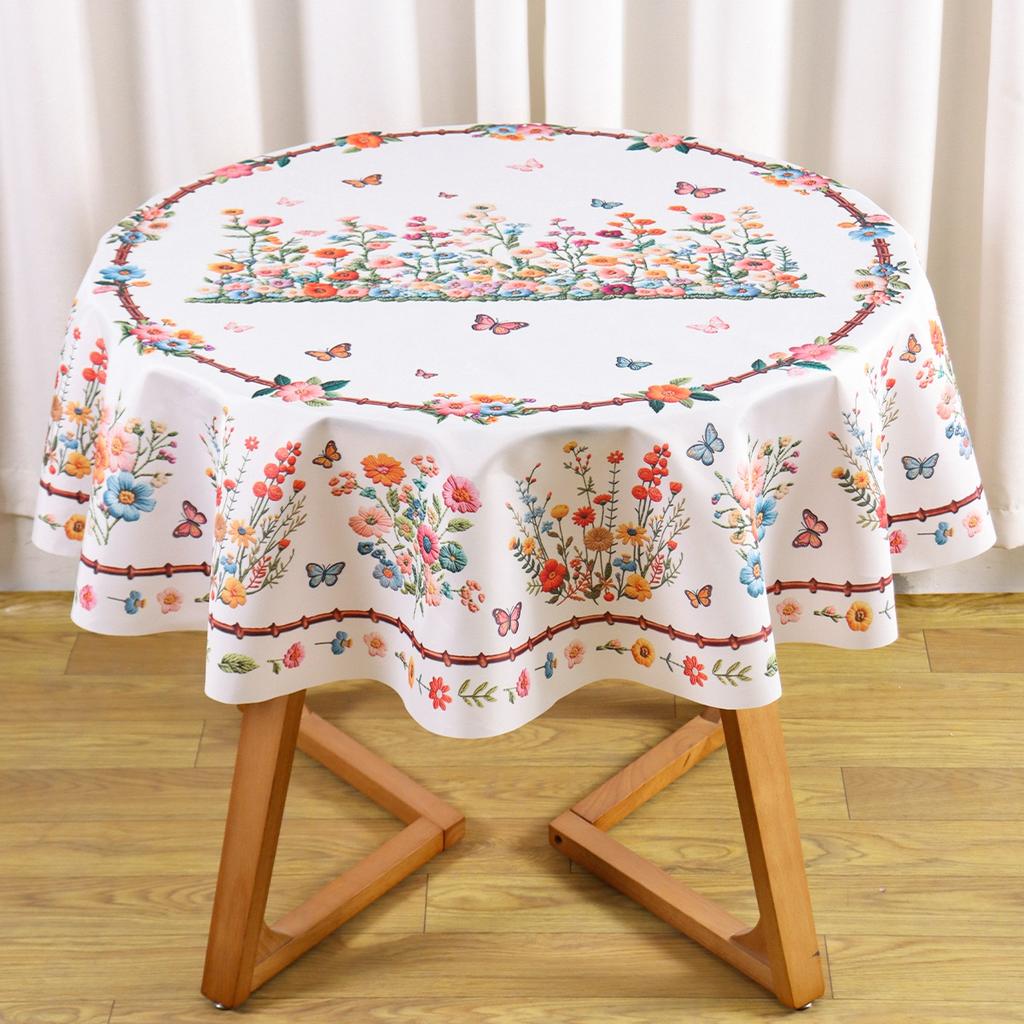 Spring Floral Tablecloth Retro Embroidery Table Cover for Spring Summer Holiday Party Supplies Kitchen Dining Room Table Decor