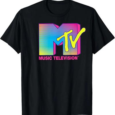 Camiseta Divertida Casual Masculina Feminina Anos 80 90 Logo MTV Cores Fluorescentes Design Retrô Camiseta Gráfica Roupas de Verão Femininas