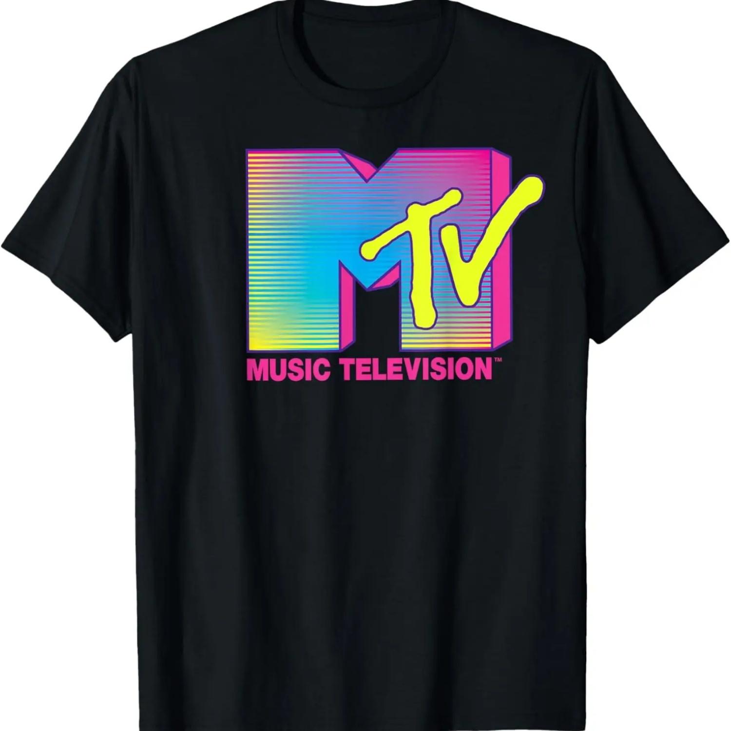 

Casual Funny Men Women Shirt 80s 90s MTV Logo Fluorescent Colors Retro Design T-Shirt Graphic Tee Women Summer Clothes S чёрный