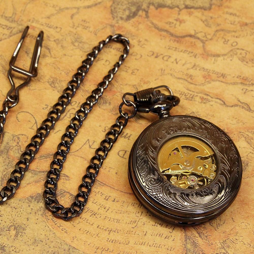 Classic Retro Nostalgic Creative Transparent Clamshell Mechanical Movement Pocket Watch Exquisite Roman Numerals Classic Mechanical Watch