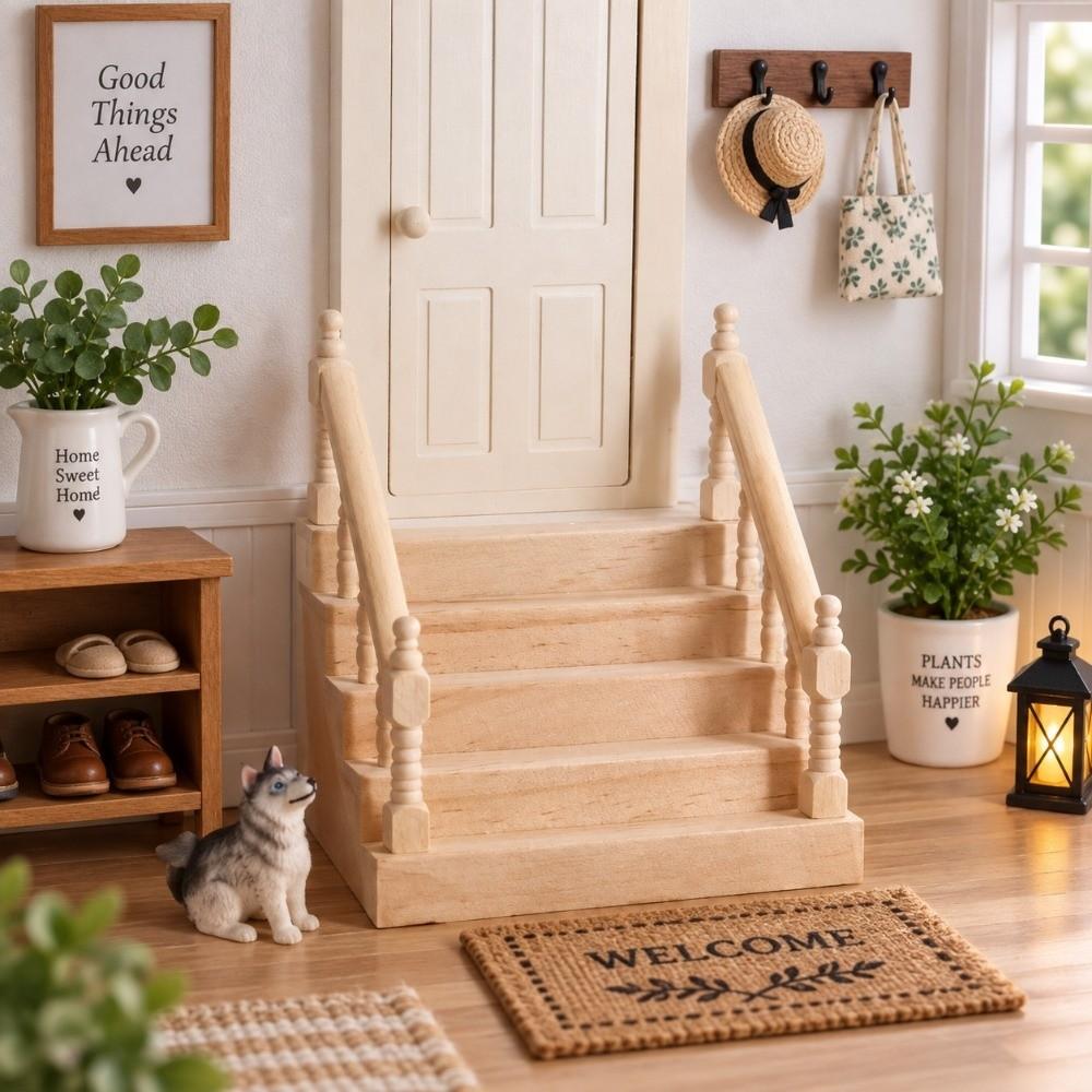 Delicate Miniature Handrail Staircase Wooden Dollhouse Stairs Mini Furniture Stair Mini House