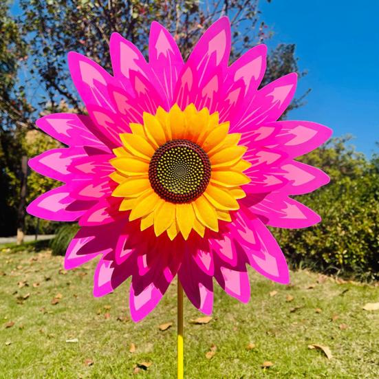 Sunflower Pinwheel 3-Tier Sunflower Garden Wind Spinner Ground Insert Yard Decor Windmill for Patio Lawn Decoration
