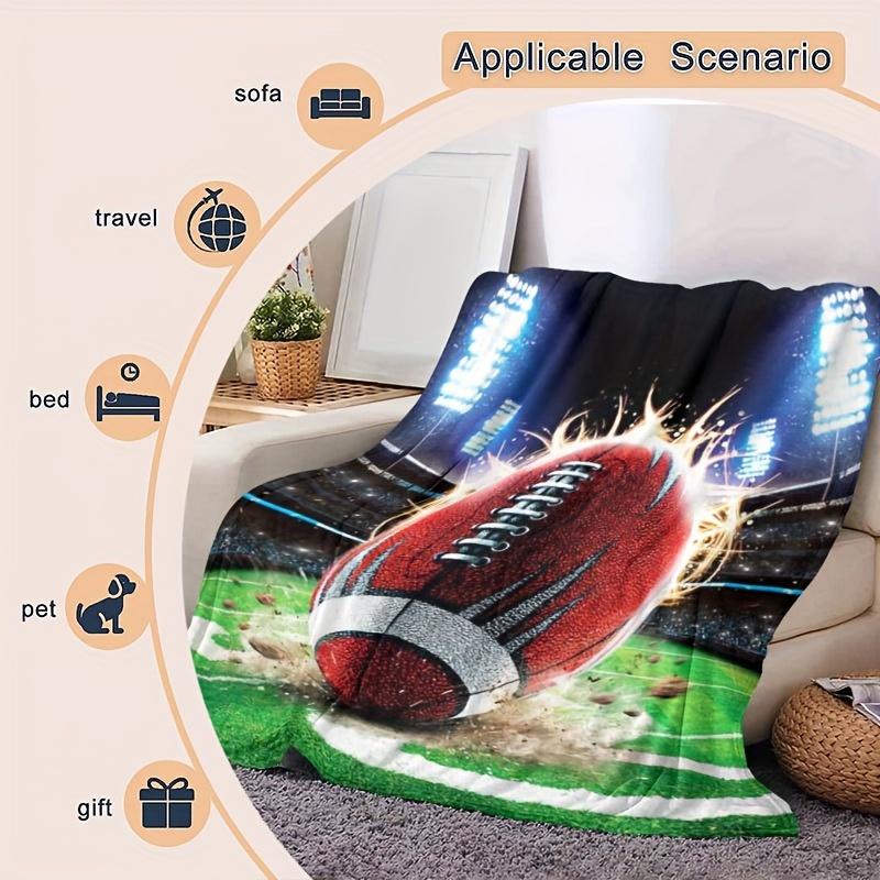 Rugby Sport Print Blanket Reversible Flannel Throw for Sports Fans AllSeason Comfort Team Spirit Gift