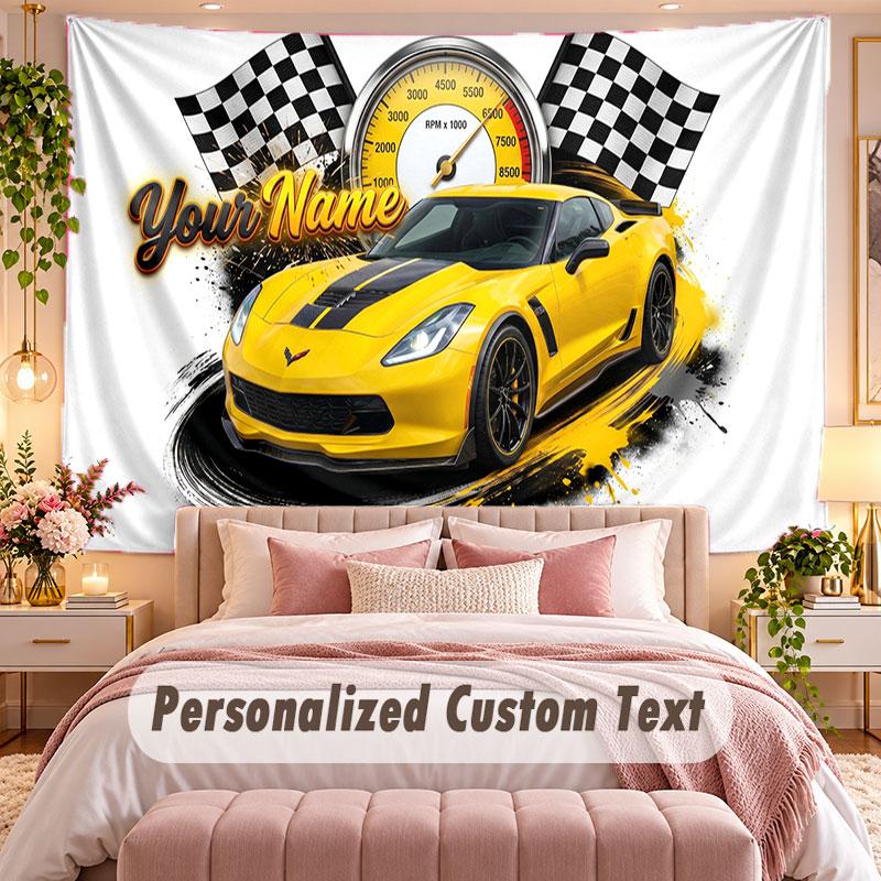 Car Racing (130) Theme Wall Tapestry Customized With Name Text Personalized Hanging Tapestry For Bedroom Living Room Decor