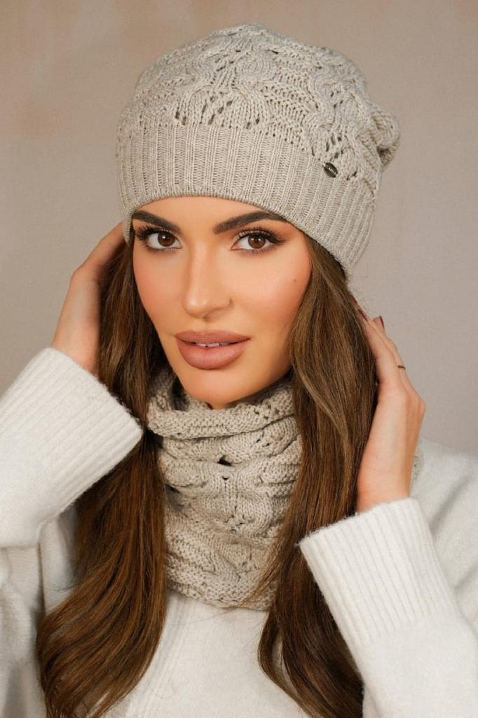 Kamila Women' Winter Set Hat with Tube Scarf Beige