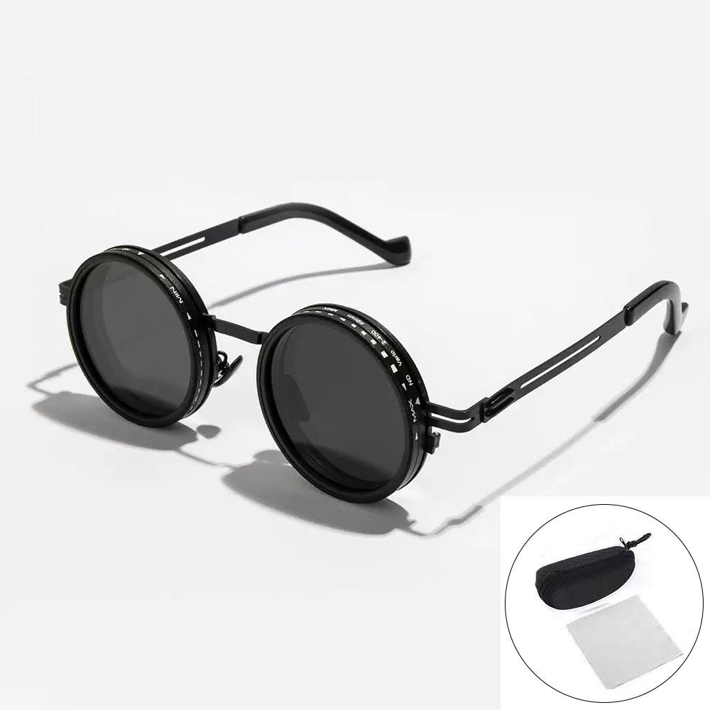 9 Gear Adjustable ND Filter Polarized Sunglasses For Men Retro Round Frame UV400 Protection Dimmable Shades Fashion Sun Glasses