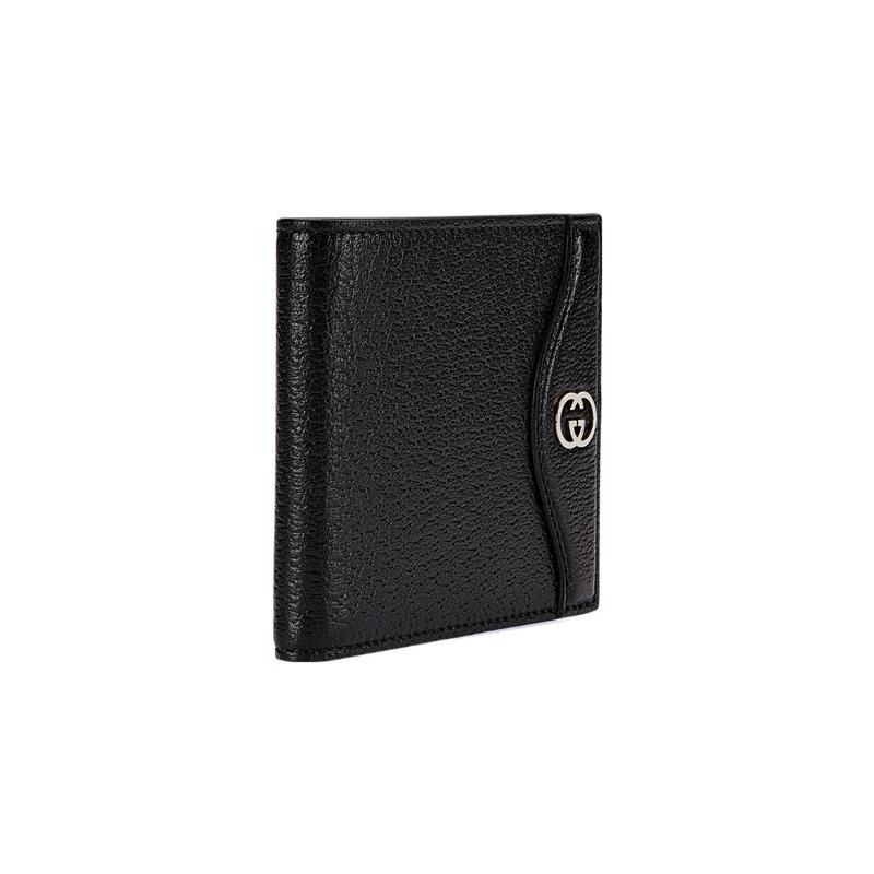 Gucci Double G interlocking double G logo leather card holder wallet men's black