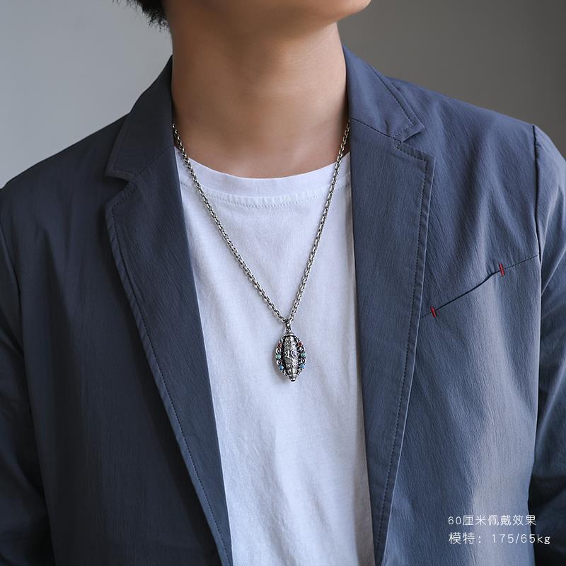 Necklace Six-word Mantra Nine-eyed Dzi Beads for Men and Women Retro Rotating Pendant