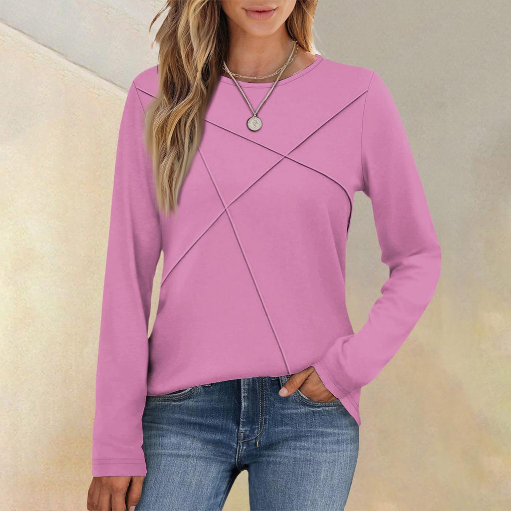 Fashionable Women's Long-sleeved Round Neck Casual  Pleated Loose Top