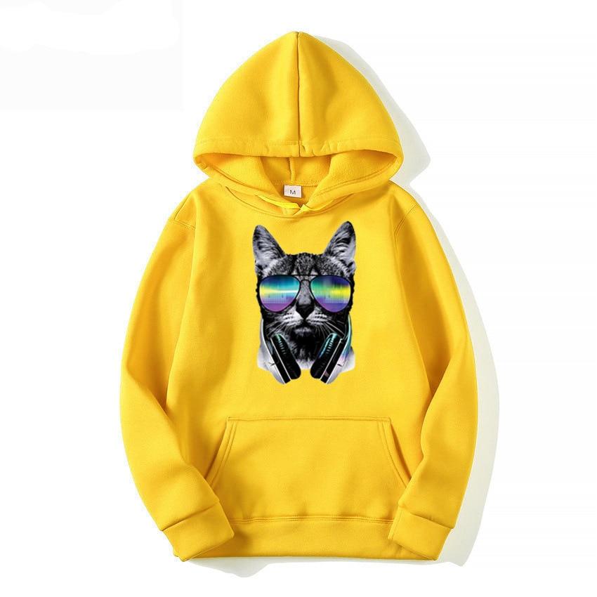 Tideway Cat Print New Hooded Aweater Men's Spring Long-sleeved Lazy Style Loose Hooded Top