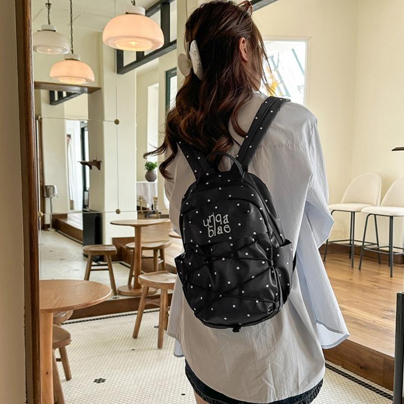 Trend Dot Printed Women Backpack High Quality Satin Backpack Student Schoolbag Waterproof Lightweight Travel Backpack Laptop Bag