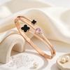 Luxury Four-leaf Clover Pink Diamond Bracelet for Women, Unique Design, Titanium Steel, Non-fading, Versatile and Exquisite Double-layer Open