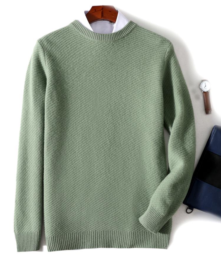 Men's Autumn/Winter Thick Cashmere Sweater – Round Neck, Solid Color, Loose-Fit, Casual Wool Knit