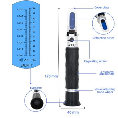 Refractometer Sea Salinity Meter Salt Water Concentration 1.000-1.070SG Aquarium Handheld Mariculture Breeding Gravimeter 0~100%