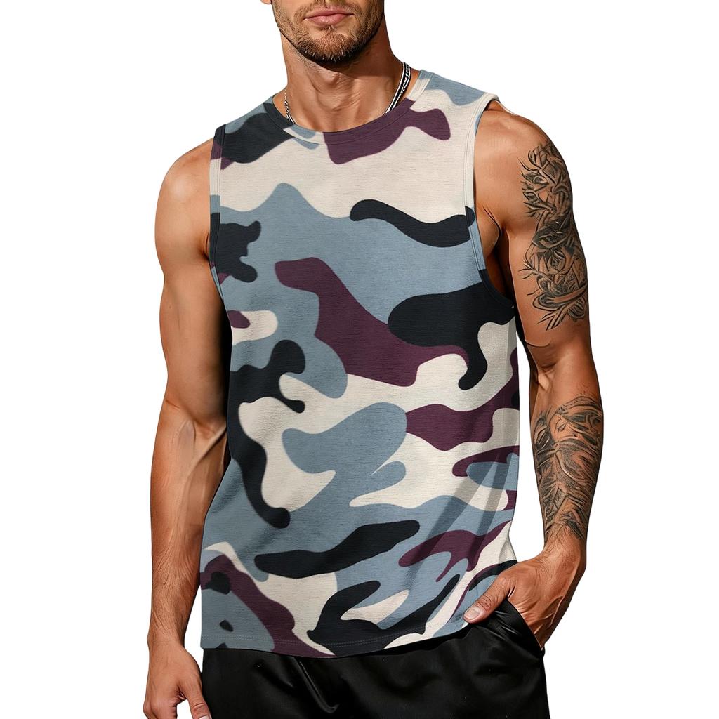 Men's casual trend camouflage printed vest - Men's sporty breathable sleeveless top