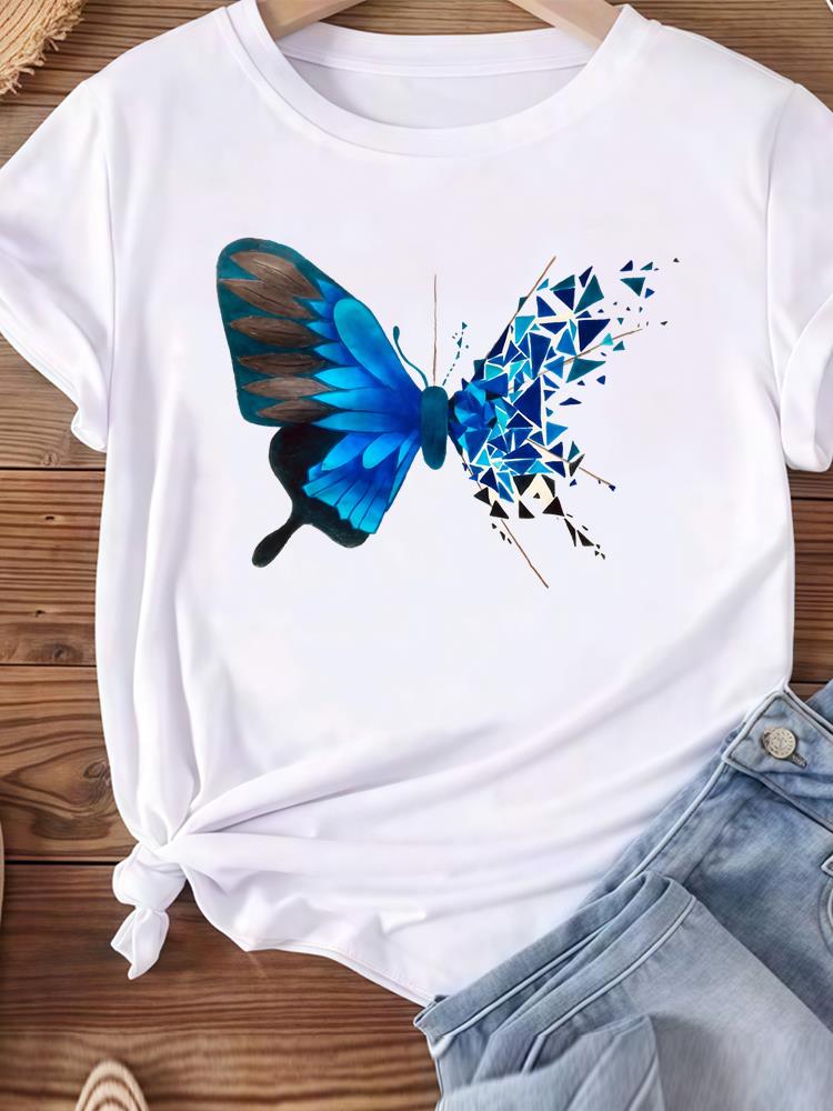 (Asian Size) Women Tee Top Clothing Casual feather style 90s Short Sleeve T Shirt Fashion Printed Lady Female Graphic T-shirts