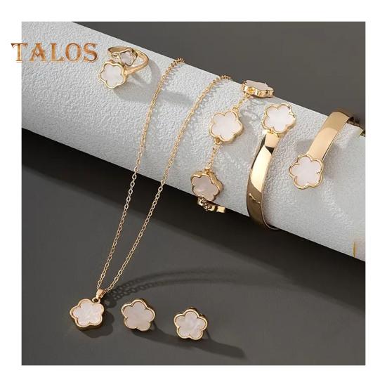 

5 шт./компл. женский комплект ювелирных изделий Lucky Flower Decor сверкающие стразы ожерелье браслет серьги кольцо комплект модные ювелирные изделия белый