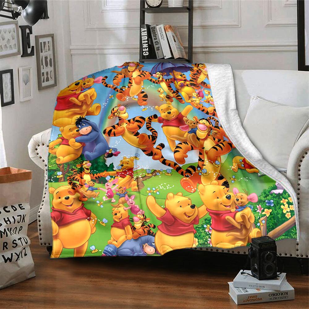 Winnie Pooh Party Flannel Blanket Super Soft Warm Cozy Blanket For Sofa Bed Office Travel Allseason Home Decor Gift