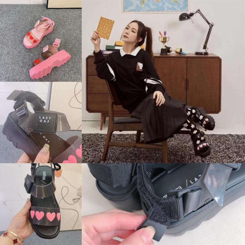 Zapatos de Gel Melissa para Mujer en Forma de Corazón Negros y Rosas para Verano