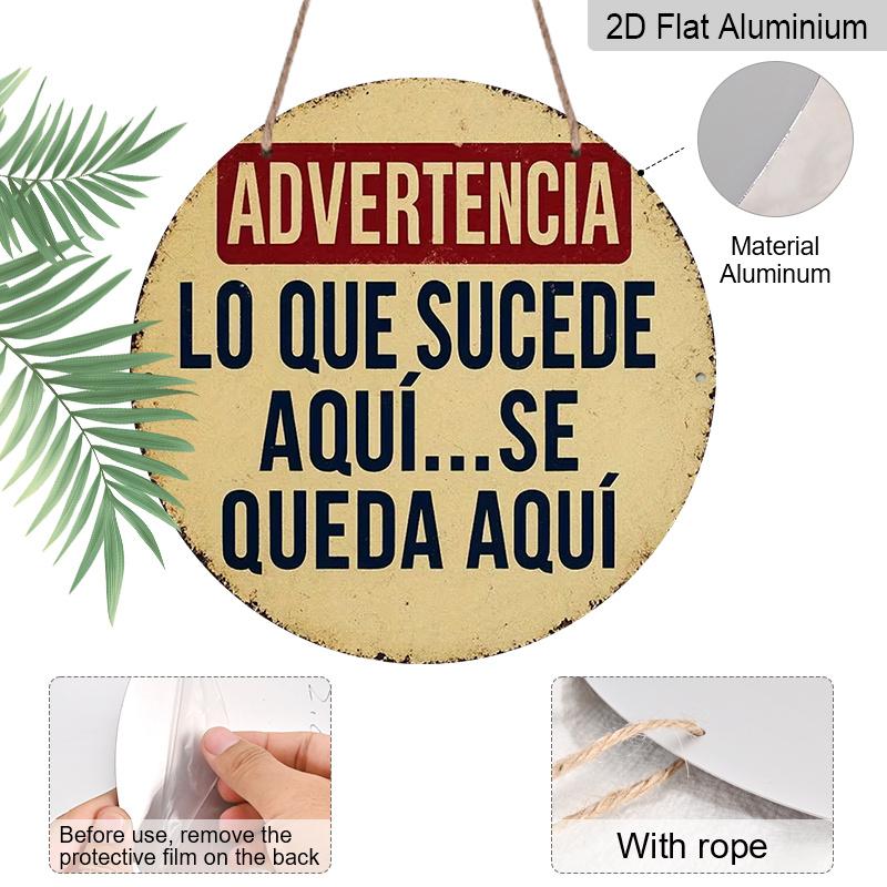 2D Flat 1pc Aluminum Decorative Piece with a Retro Spanish Warning Sign Theme 7.87 Inches × 7.87 Inches Perfect for Decorating Bars, Kitchens, Cafes
