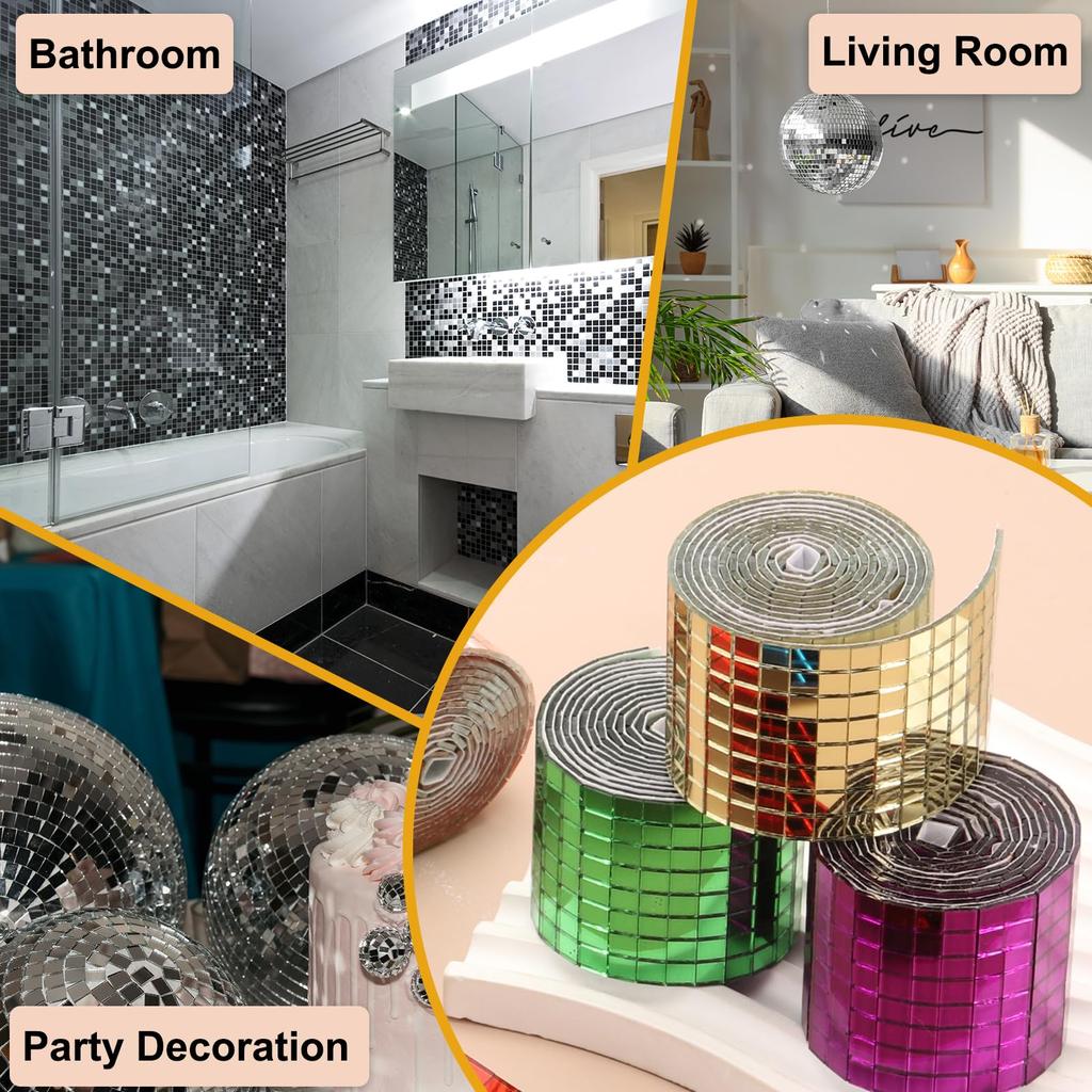 PATIKIL 5x5mm Mirror Mosaic 3600 Pieces Square Mini Glass Mosaic Disco Tile Stickers for DIY Disco and Party Black Self-Adhesive Tiles, Crafts, Balls,