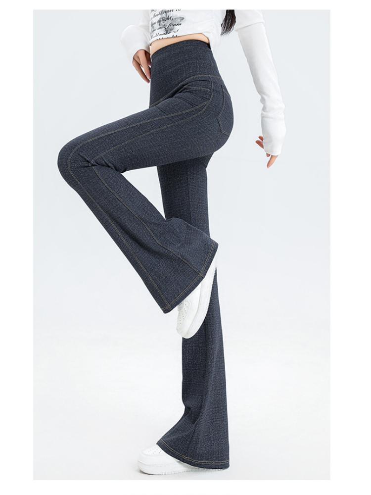 Women's Summer Denim Inspired Barbie Pants Wearing High Waisted Micro Flared Pants Waist Tightening and Hip Lifting New Women's Fitness Yoga Pants