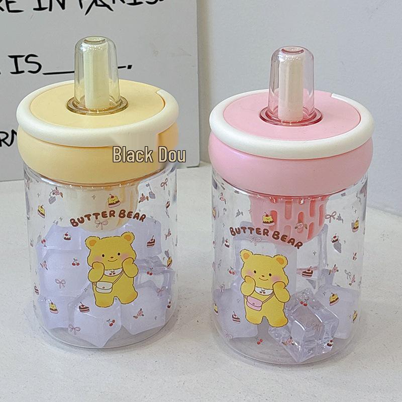 Cartoon Cute Bear Straw Water Cup for Girls - Large Capacity, Trendy Design