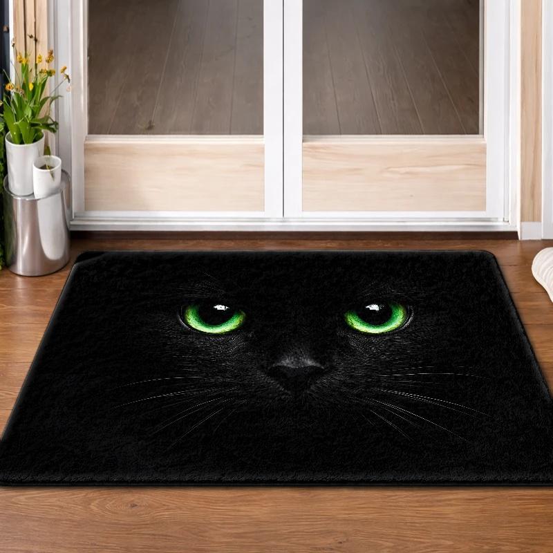 1Pcs Anti Fatigue Kitchen Rugs, Green Eyed Black Cat Print Waterproof Non-Slip Thick Cushioned Kitchen Mat Heavy Duty Comfort Standing Mat for Kitchen