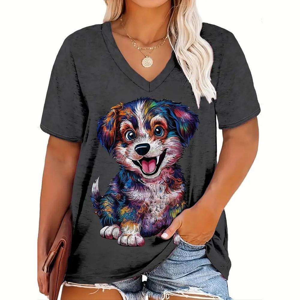 Dámská trička Kočky Tisk Ležérní Výstřih Krátký rukáv Volný Top Dámské Kreslené Oblečení Zvířata Móda Dívčí trička nadměrné velikosti