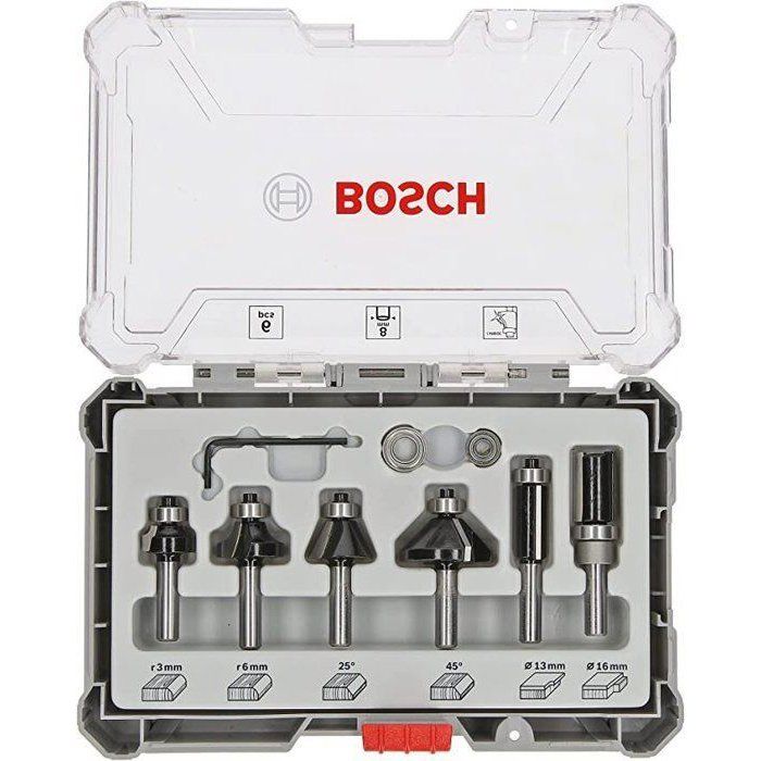 Set of 6 Bosch 6 Mm Shank Router Bits for Trimming/chamfering/rounding - 2607017468