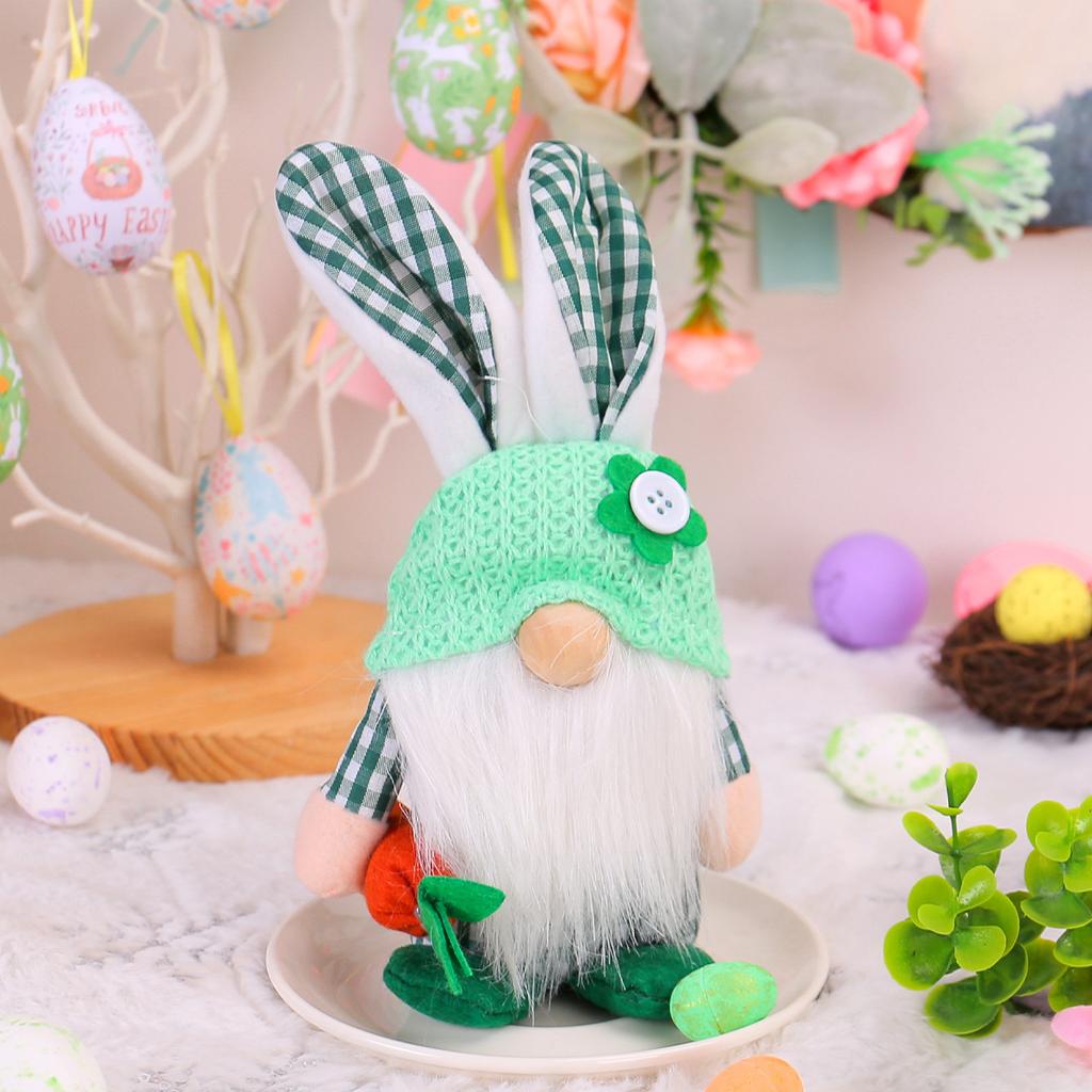 Zhongran Easter Plaid Rabbit Ear Doll Prop Ornament Faceless Elderly Couple Doll Ornament