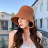 Fashion knitted bucket hat niche summer out shading thin sunscreen hat after shading split tether tide