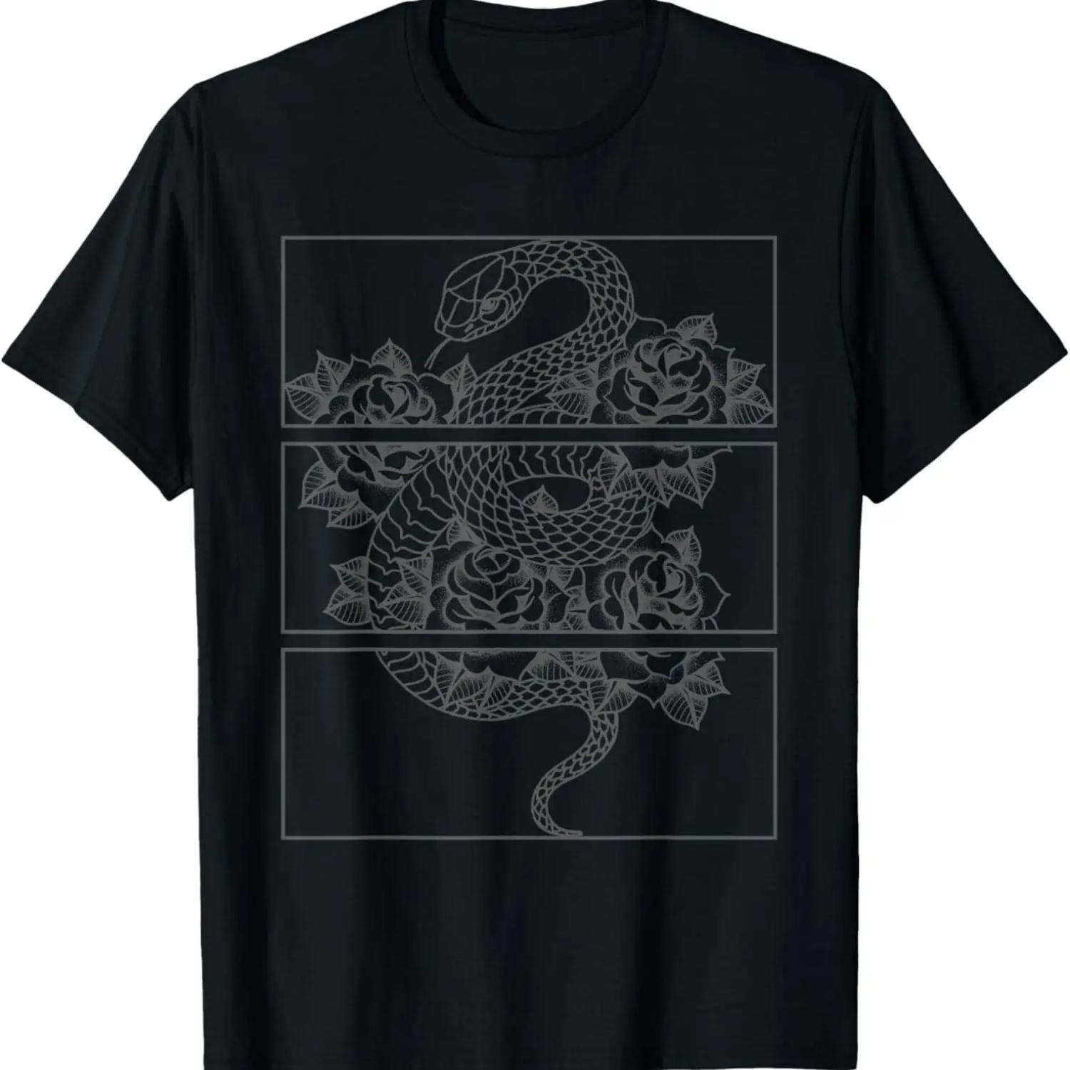 Snake and Roses Goth T-Shirt S чёрный