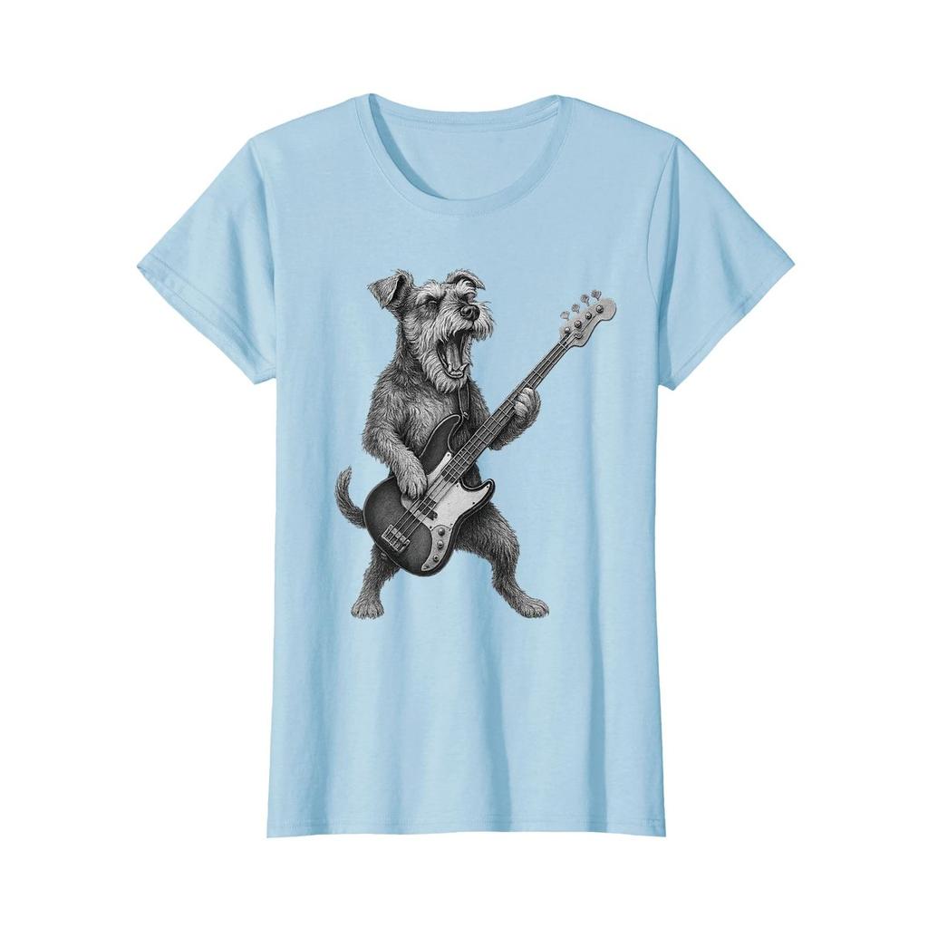 Miniature Schnauzer Rock And Roll Dog Designs Miniature Schnauzer Playing Bass Guitar Rock Music Lover Unisex T-Shirt