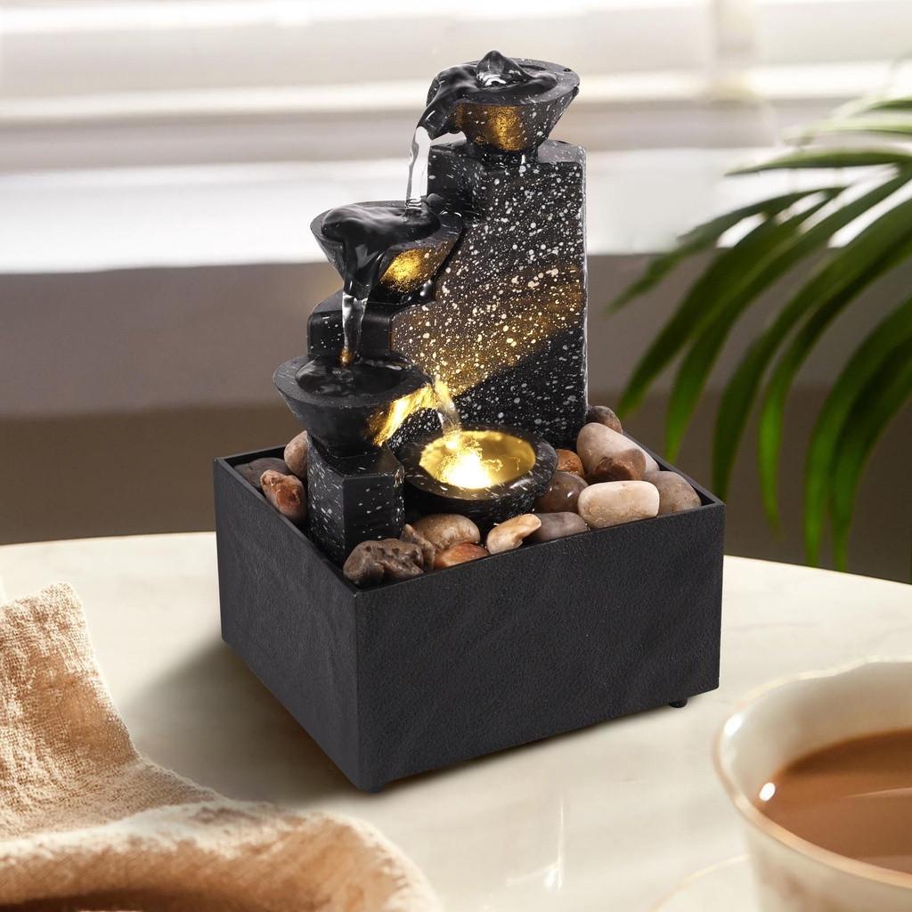 Büro Heim Tischplatte Wasserfall Deko Entspannung Meditation Schreibtischbrunnen Kreative Sanfte Lichter Fließendes Wasser Ornamente