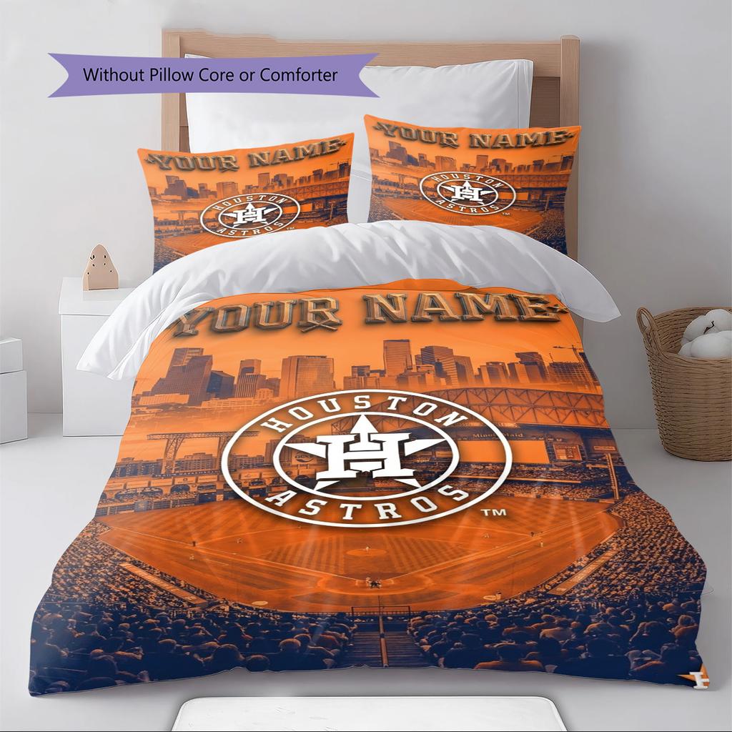 Name Custom Houston Astros Pattern Bedding Set Quilt Cover Pillowcase Home Decor Gift (1 * Duvet Cover + 2 * Pillowcase, Without Core)