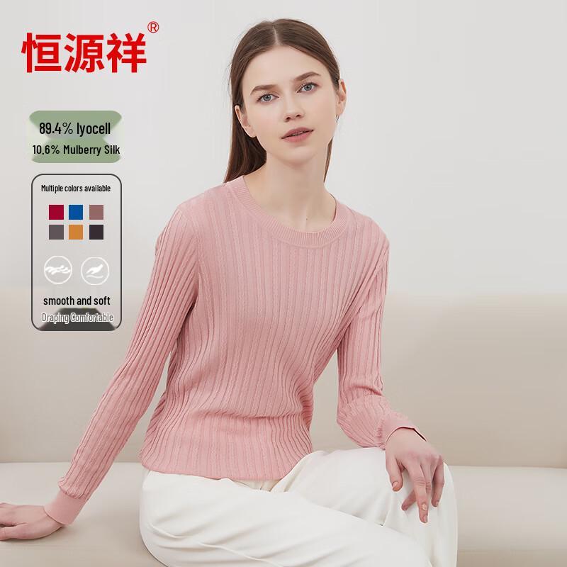 Hengyuanxiang Damen Seidenmischung Zopfmuster Langarm T-Shirt