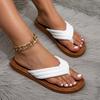 Sommer Neue Leder-Oberfläche Slip-on Sandalen, Strand Reise Keilabsatz Zehentrenner, Damen Außenbereich Zehentrenner