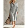 DICFY Women's Fashion Autumn Winter Solid Color Print Long Sleeve V-Neck Casual Dresses
