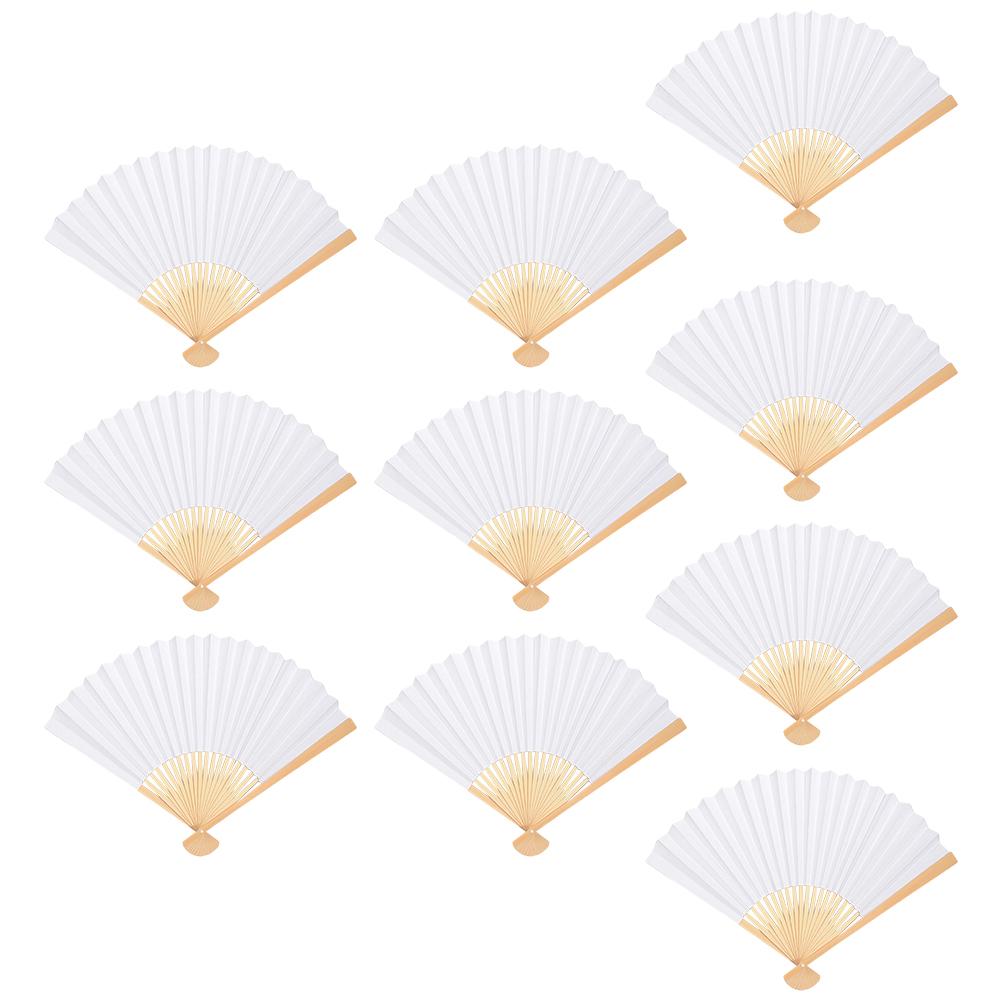 6/10/20 Pcs White Paper Hand Fan Chinese Handheld Fan Folded Fan for DIY Decoration Wedding Dancing Party Summer