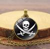 Pirate Skull Glass Pendant Necklace Women's Versatile Sweater Chain Accessory