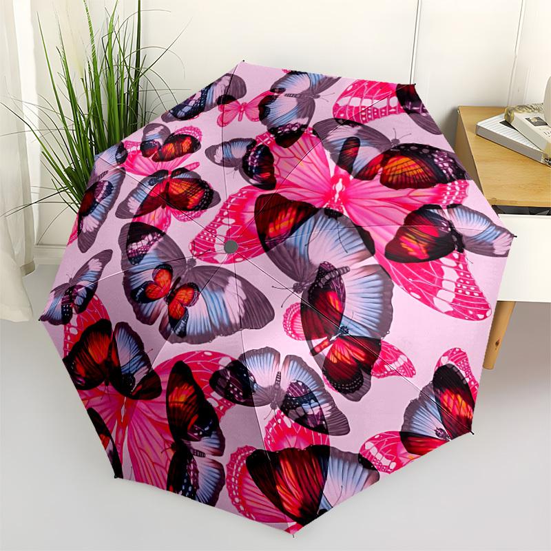 

1pc Butterfly Print Automatic Open/Close Folding Umbrella - Compact 8-Rib Design, Daily Use, Perfect Gift for Friends & Family yy251124232